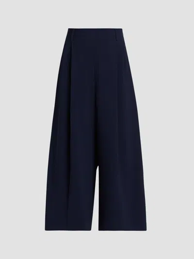 Leset Arielle Pleated Cropped Cady Wide-leg Pants In Blue
