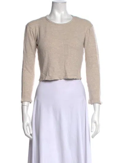 Pre-owned Leset Crew Neck Long Sleeve Crop Top In Neutrals