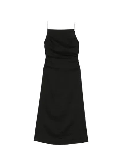 Less Pleated Slip Dress In Black