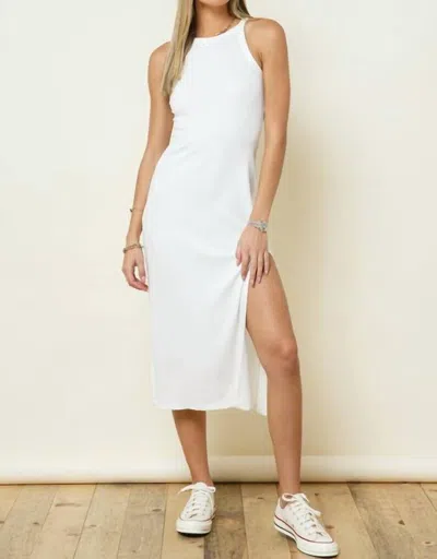 Levee Portia Ribbed Knit Midi Dress In White
