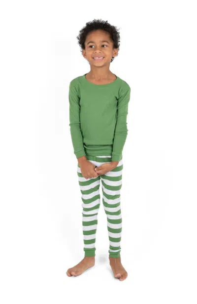 Leveret Kids Two-piece Striped Cotton Matching Family Holiday Pajamas In Green
