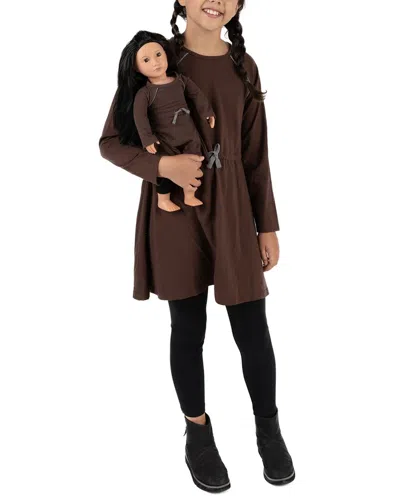 Leveret Matching Girls & Doll Dress In Brown