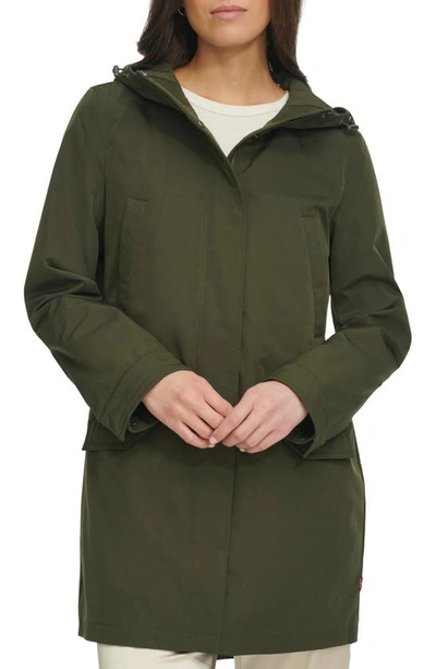 Levi's Techy Water Resistant Fishtail Hem Hooded Jacket In Olive