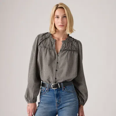 Levi's Lee Soft Cotton Dobby Blouse In Hedi Micro Gingham Oyster Gray