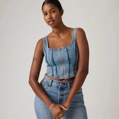Levi's Seamed Zip Bustier Top In Blue