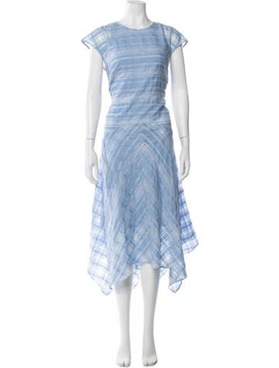 Pre-owned Lewit Plaid Print Midi Length Dress In Blue
