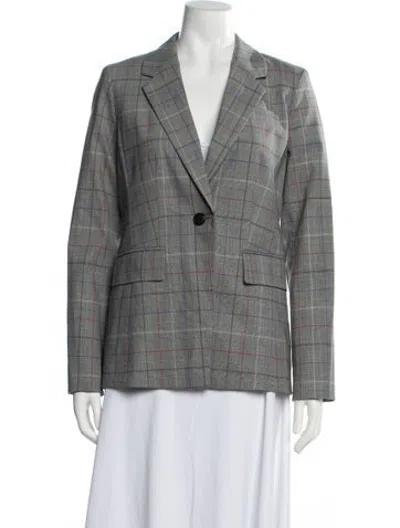 Pre-owned Lewit Wool Plaid Print Blazer In Grey