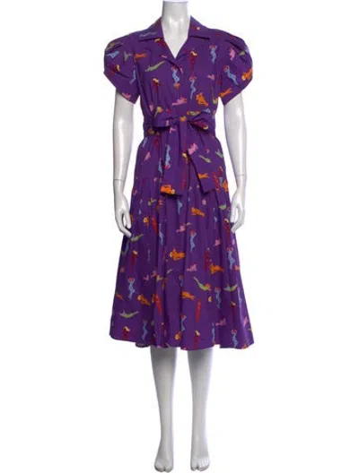 Pre-owned Lhd Printed Midi Length Dress In Purple