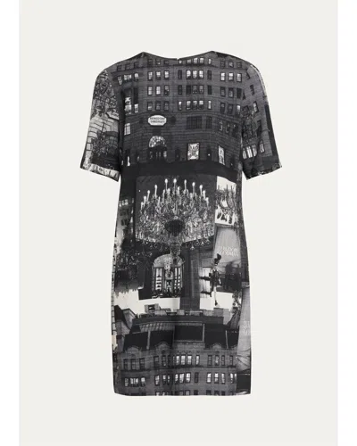Libertine 125th Printed Short Sleeve Mini Shift Dress In Black
