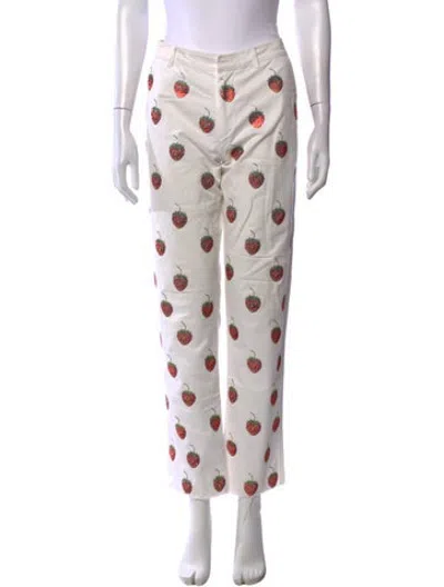 Pre-owned Libertine Floral Print Straight Leg Pants In White