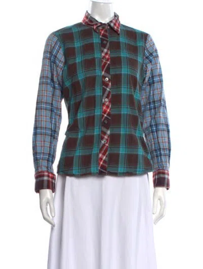 Pre-owned Libertine Plaid Print Long Sleeve Button-up Top In Blue