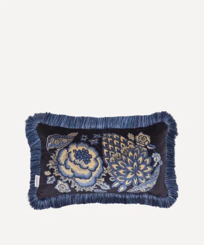 Liberty Patricia Velvet Fringed Cushion In Blue