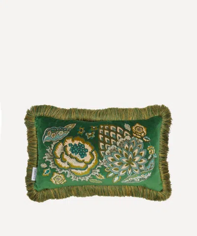 Liberty Patricia Velvet Fringed Cushion In Green