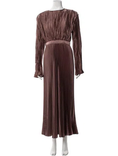 Pre-owned L'idée Crew Neck Long Dress In Brown