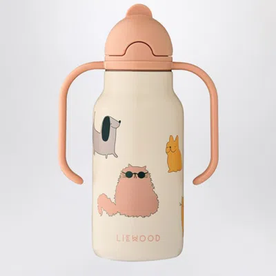 Liewood Pink/sand Stainless Steel Thermal Bottle Cats And Dogs