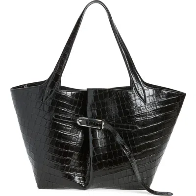 Liffner Belted Croc Embossed Leather Tote In White