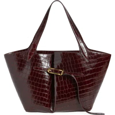 Liffner Belted Croc Embossed Leather Tote In Orange