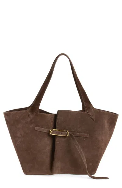 Liffner Belted Suede Tote In Purple