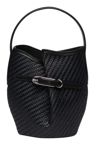 Liffner Mini Raffia Belted Bucket Bag In Black