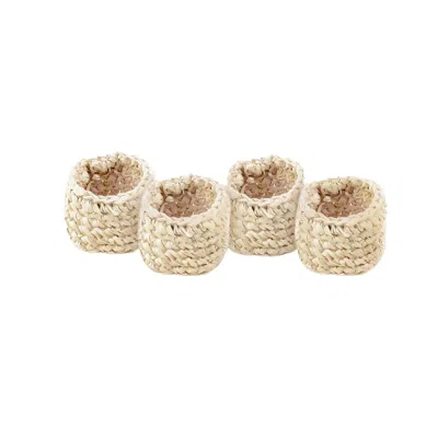Likha Neutrals Set Of Four, Natural Raffia Crochet Napking Rings In Brown