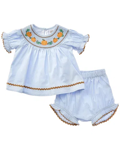 Lil Cactus 2pc Pumpkin Gingham Smocked Dress & Bloomer In Blue