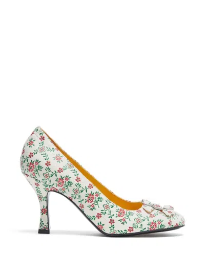 Lili Curia Babette Floral Buckle Pumps In White