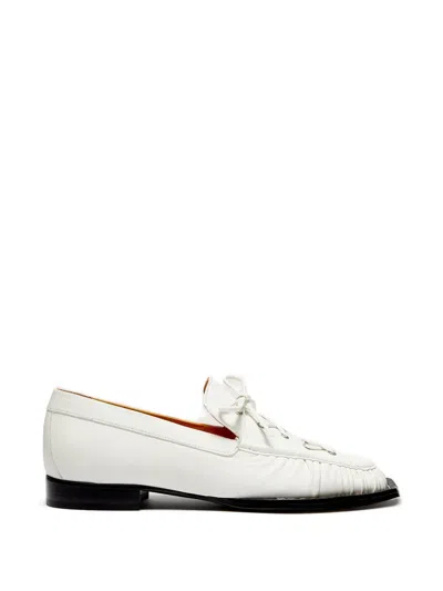Lili Curia Beau Lace Up Ruffled Loafers In White