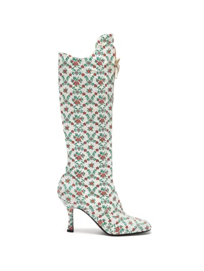 Lili Curia Ida Floral Lace-up Boots In White