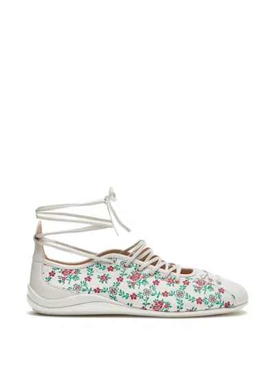 Lili Curia Isolde Floral Lace-up Ballet Sneakers In White