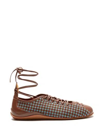 Lili Curia Isolde Ghillie Lace-up Checked Ballerina In Brown