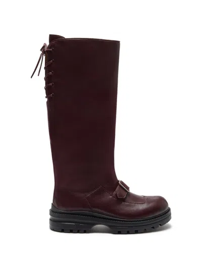 Lili Curia Joan Buckle Lace-up Boots In Brown