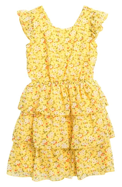 Lily Bleu Kids' Floral Print Tiered Bow Dress In Yellow
