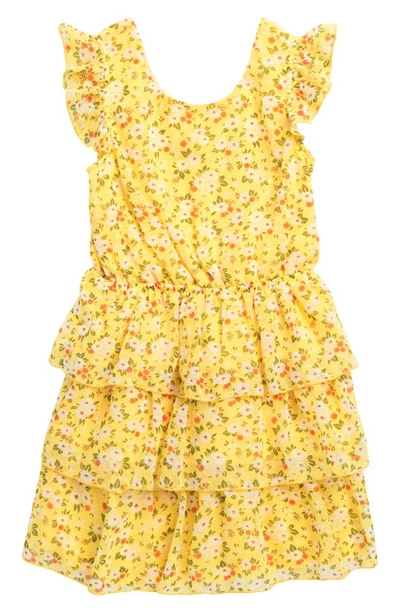 Lily Bleu Kids' Floral Tiered Dress In Yellow