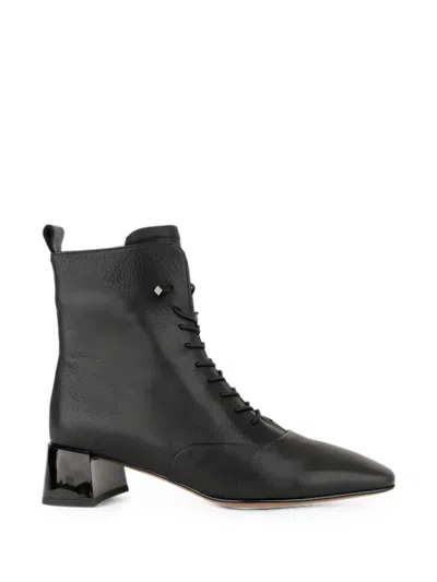 Linda Baumann Lace-up Leather Ankle Boots In Black
