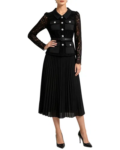 Linda Charm Long Sleeve Midi Dress In Black