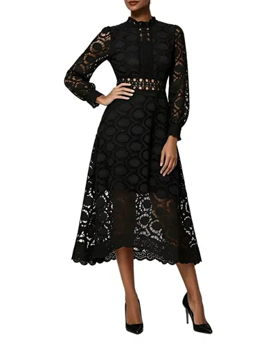 Linda Charm Long Sleeve Midi Dress In Black