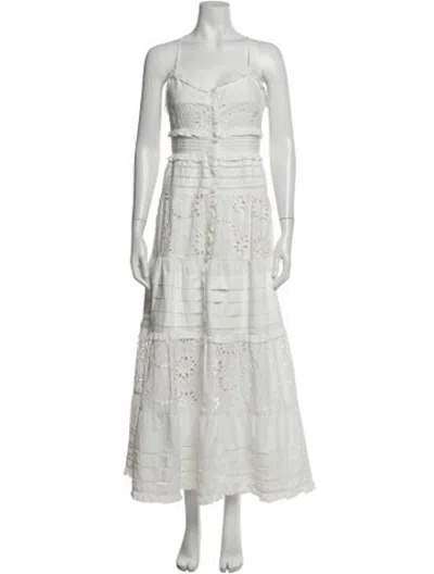Pre-owned Line & Dot Lace Pattern Long Dress In White