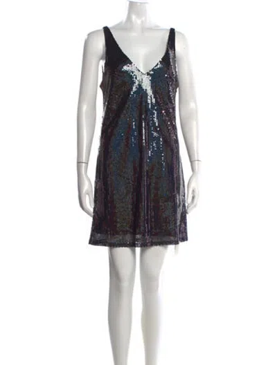 Pre-owned Line & Dot Patterned Mini Dress W/ Tags In Black