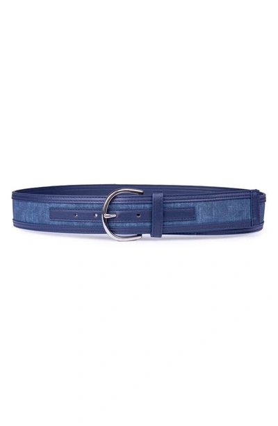 Linea Pelle Canvas Inset Belt In Denim Blue