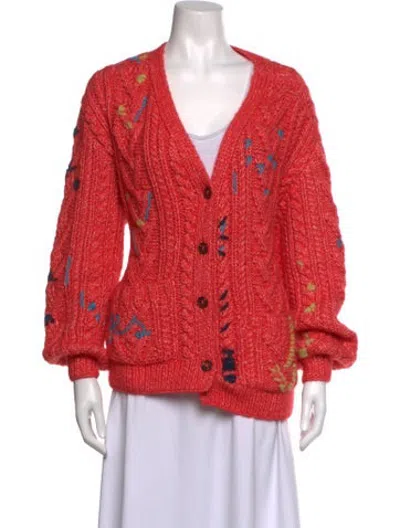 Pre-owned Lingua Franca Patterned V-neck Sweater In Pink