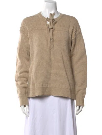 Pre-owned Lingua Franca Wool Tie Neck Sweater In Neutrals