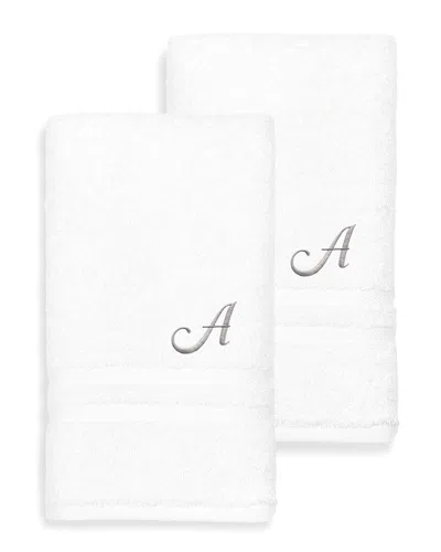 Linum Home Textiles Monogram Turkish Cotton 2pc Denzi Hand Towel Set (a-z) In White
