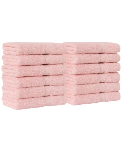 Linum Home Textiles Set Of 12 Turkish Cotton Sinemis Terry Washcloths In Pink
