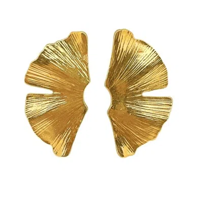 Linya Jewellery Big Leaf Stud Earrings | Gold