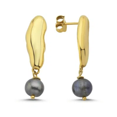 Linya Jewellery Black Pearl Dangle Earrings Gold