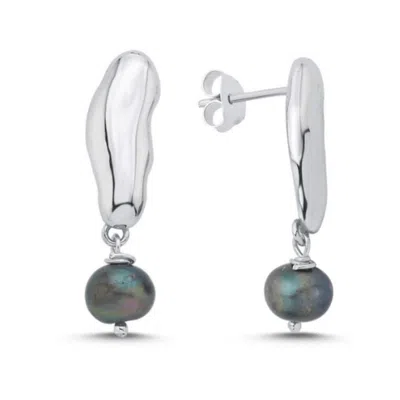 Linya Jewellery Black Pearl Dangle Earrings | Silver