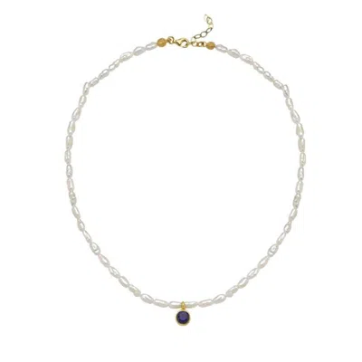 Linya Jewellery Cosmic Pearl Zodiac Necklace Navy Blue Birthstone