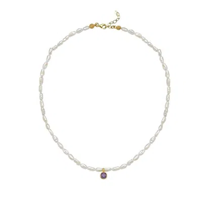 Linya Jewellery Cosmic Pearl Zodiac Necklace Purple Birthstone