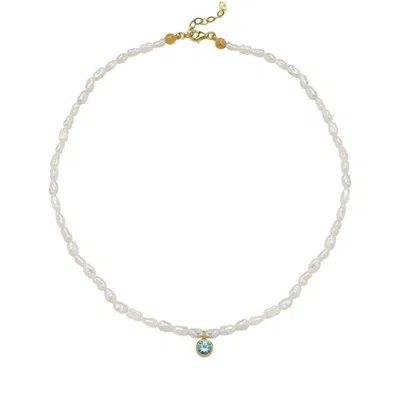 Linya Jewellery Cosmic Pearl Zodiac Necklace Sky Blue Birthstone In White