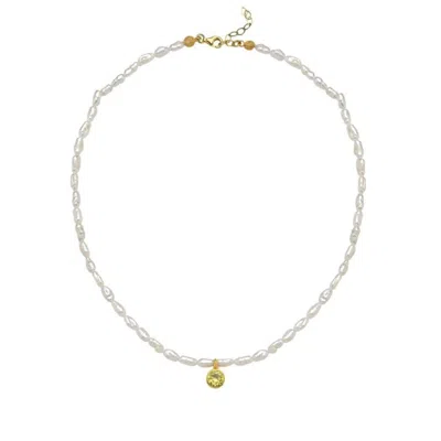Linya Jewellery Cosmic Pearl Zodiac Necklace Yellow Birthstone In White